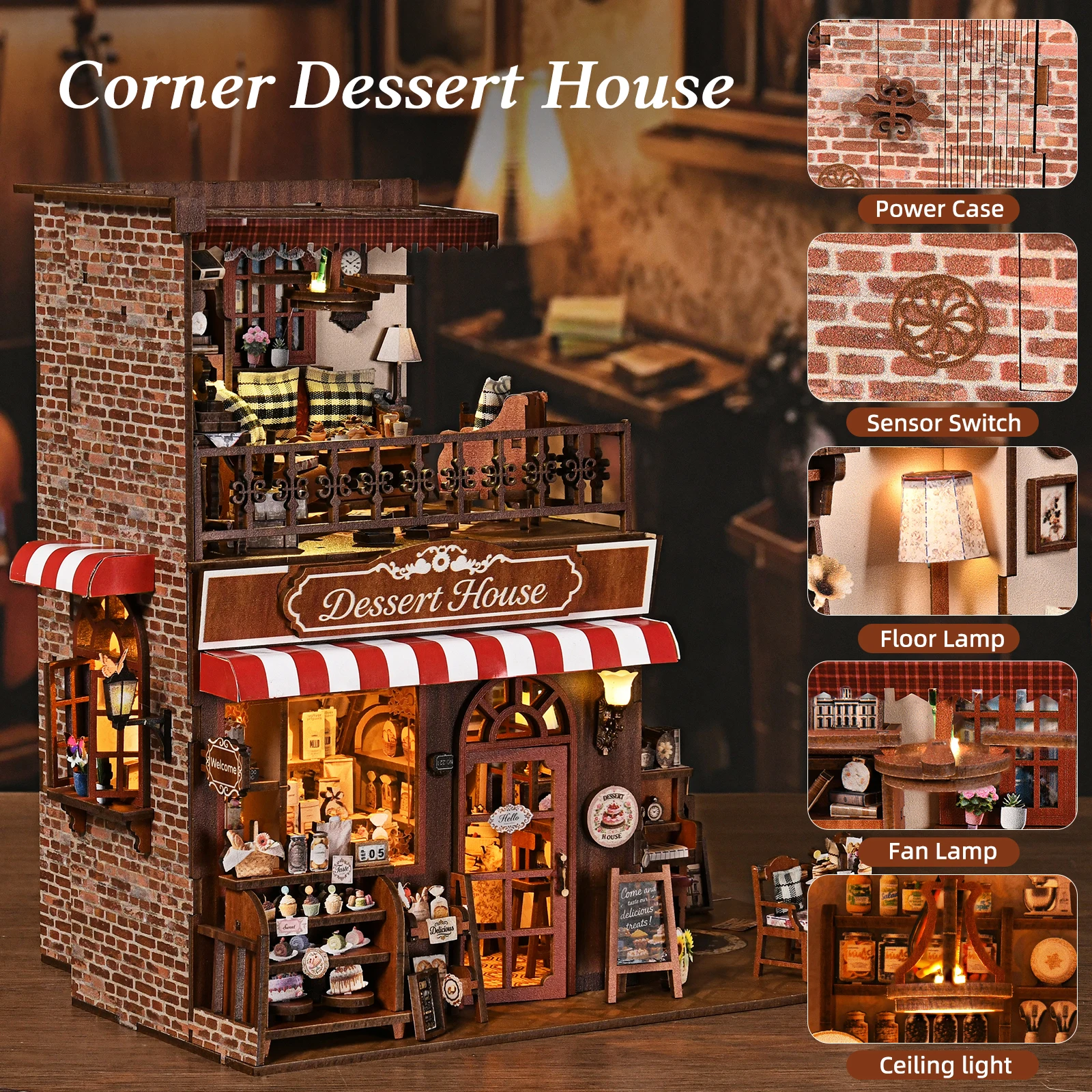 Sweet Corner Cottage Eco-friendly Luxury Wooden Book Nook Kit 3D Puzzle DIY Miniature House Home Decor As a Birthday Gift