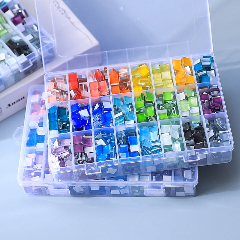 Geometric Glass Mosaic Tile Kits for School Creative Projects Assorted Colors DIY Crafting Pieces with Storage Case