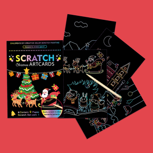 DIY Christmas Scratch Art Paper Kit 9 Sheets Scratch Tool Educational Toy Gift for Kids Adults Creative Holiday Craft Activity