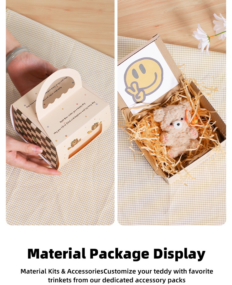 Exclusive New Handmade Cartoon Style DIY Soft Velvet Bear Pendant Set Educational Textile Fabric Crafts Kit Doll Twist Stick