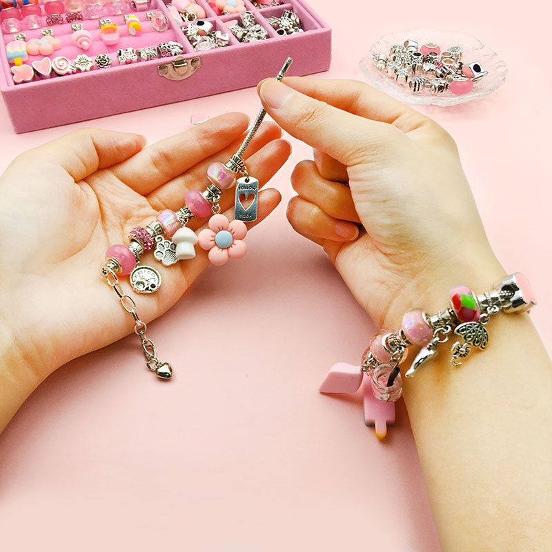 Creative Jewelry Charm Bracelet Making Kits Jewelry Box with Window DIY Bracelet Necklace Set for Girls Gift
