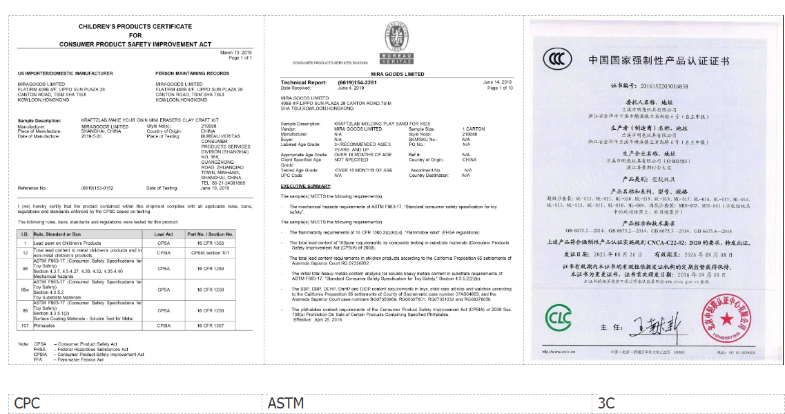 Product Certifications EN71 CE MSDS ASTM