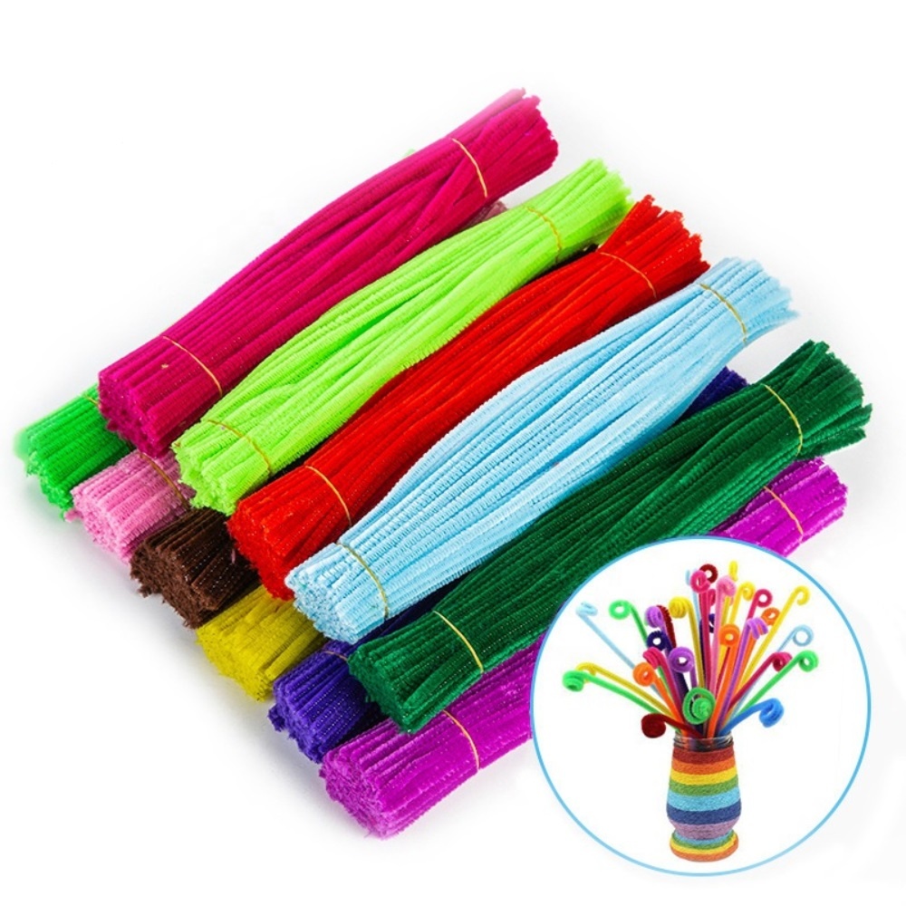 Optional Colorful Chenille Stem Custom Assorted Pom Poms Ecofriendly Handmade Folk Art Animal Pattern Kids DIY Kit Art Craft