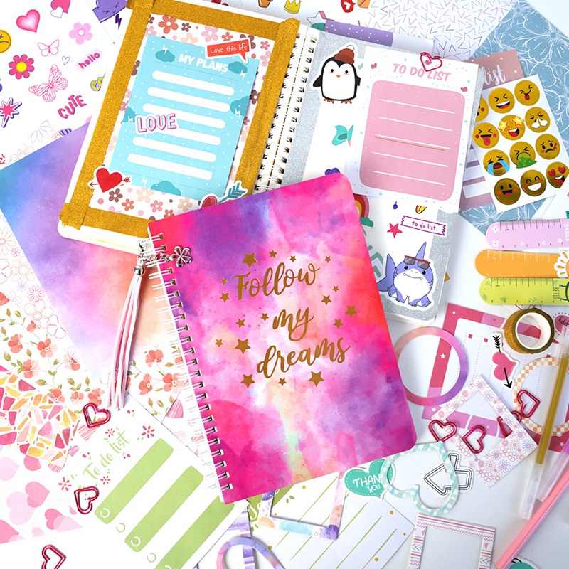 2026 DIY Journaling Book Kit Pink Handbook Diary Gift Box Scrapbook Sticker Children's Diary Set