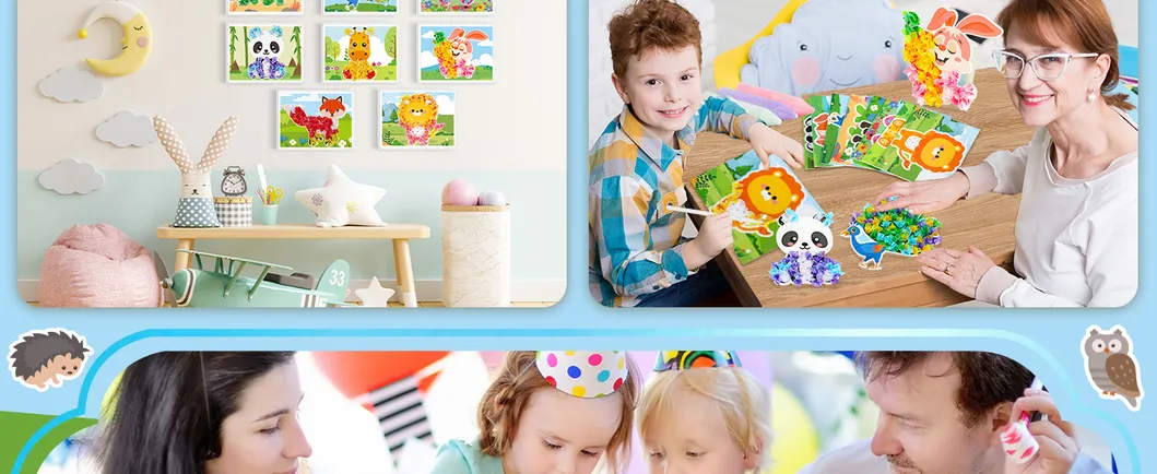 Poke-in Craft and Art Kit for Kids Animal Theme No-Mess Fabric Sewing Art