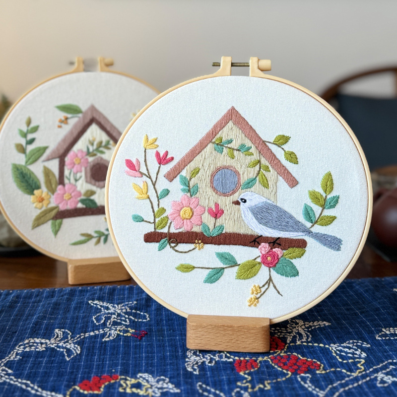DIY Embroidery Kits Eco-Friendly Flower Bird Cross Stitch Pattern Home Hanging Painting Sewing Kit with Handmade Embroidery