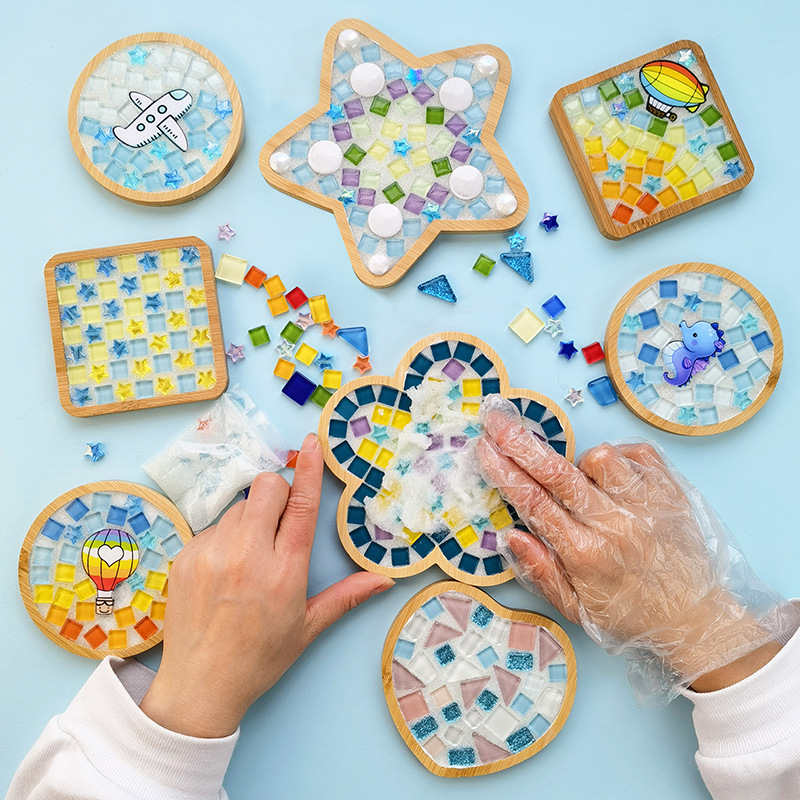 DIY Material Kit for Mosaic Coaster, Mother's Day / Home Gift, for Parent-Child Activity in Kindergarten Adults Handmade