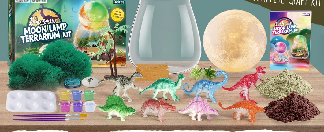 Kids DIY Dinosaur Terrarium Kit Moon Lamp Flower Pots