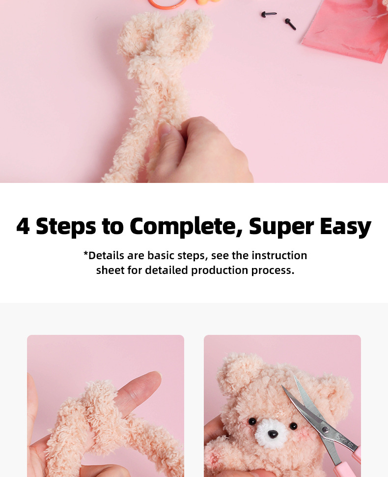 Exclusive New Handmade Cartoon Style DIY Soft Velvet Bear Pendant Set Educational Textile Fabric Crafts Kit Doll Twist Stick