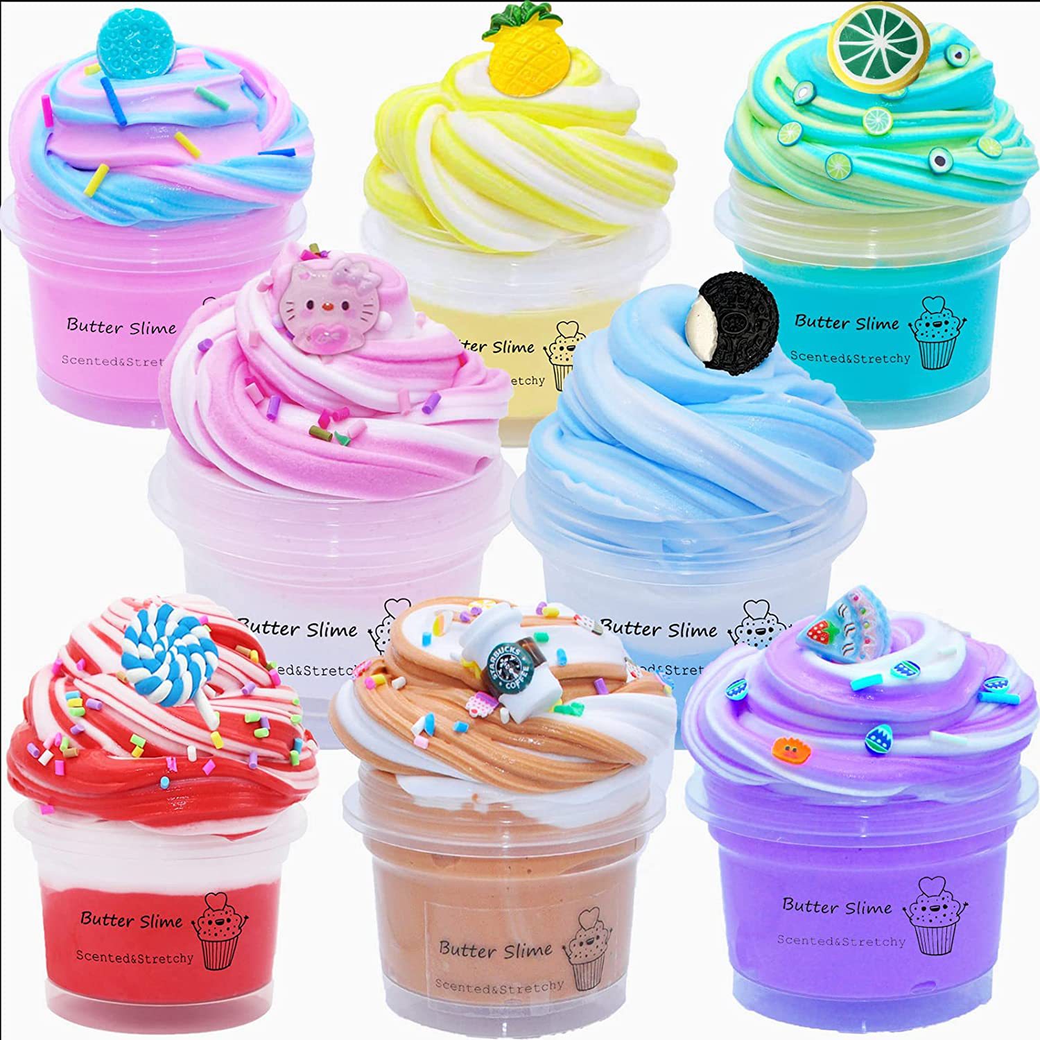 Ice Cream Slime Set Two Color Mixed Slime Kit Foam Glue Cotton Mud DIY Toy Non-toxic Glue Supplies for Kids Girls Boys 70ML