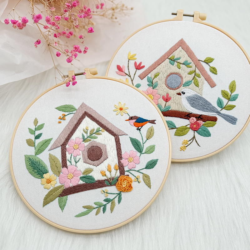 DIY Embroidery Kits Eco-Friendly Flower Bird Cross Stitch Pattern Home Hanging Painting Sewing Kit with Handmade Embroidery