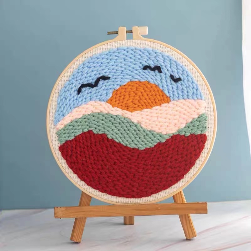Kids Home Decor DIY Animal Punch Needle Embroidery Kit With Hoop Punch Needle Cross Stitch Handwork Set