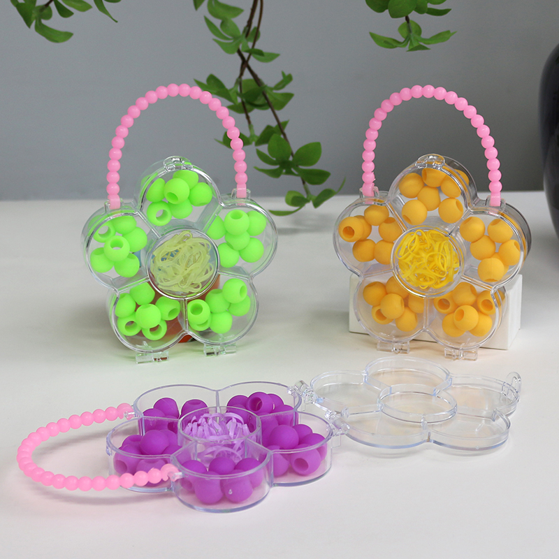 Flower Design Colorful Pony Mini Size Silicone Hair Beads DIY Craft Kit with Rubber Band for Girls Braids Accessories