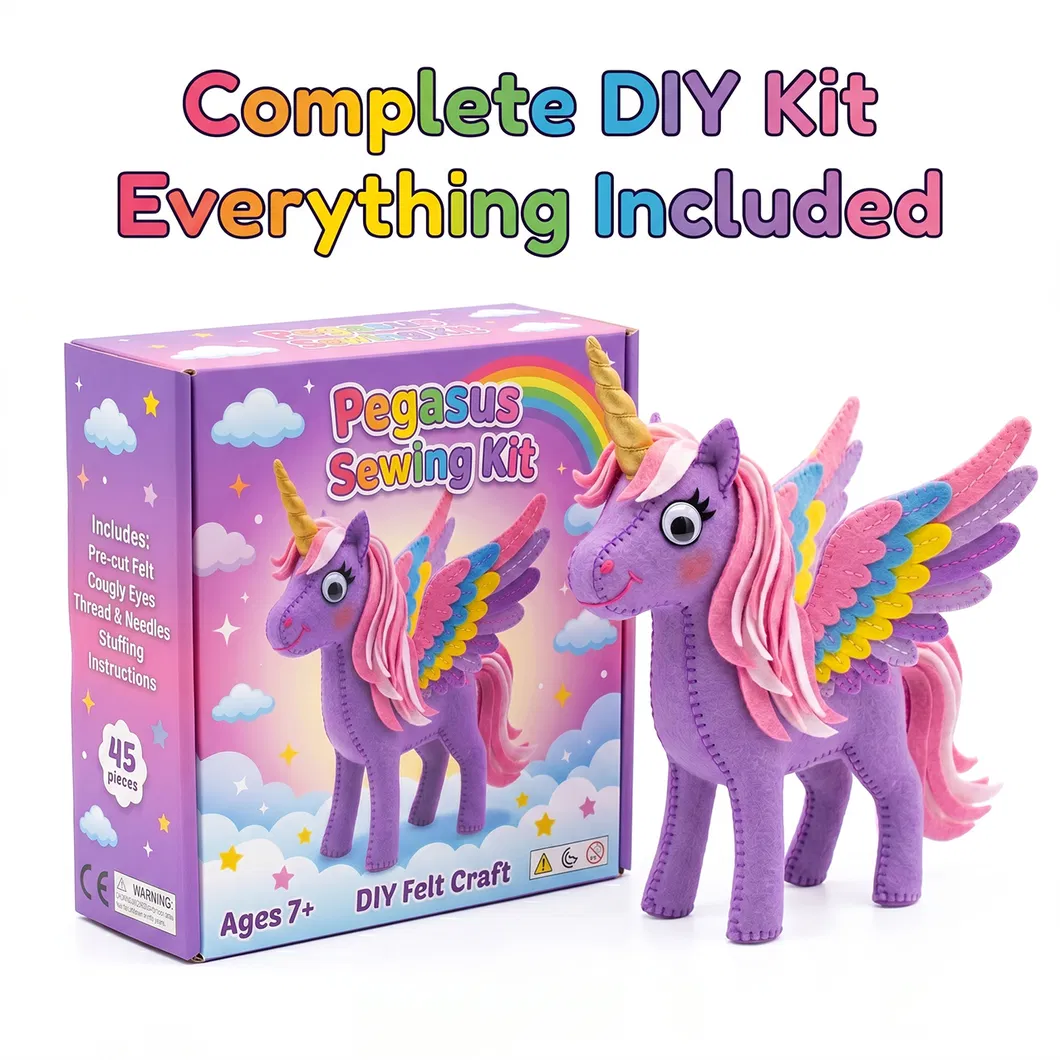 DIY Purple Unicorn with Rainbow Wings Kids Sewing Kit Craft Set