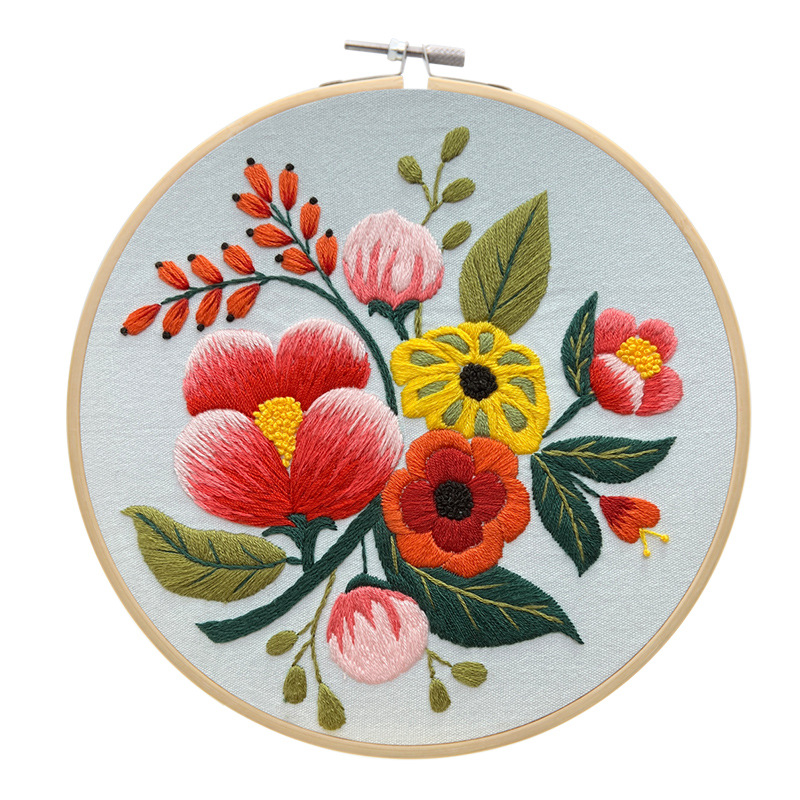 Handmade Embroidery DIY Sewing Kit for Bags and Hanging Pictures with Flowers and Plants Theme