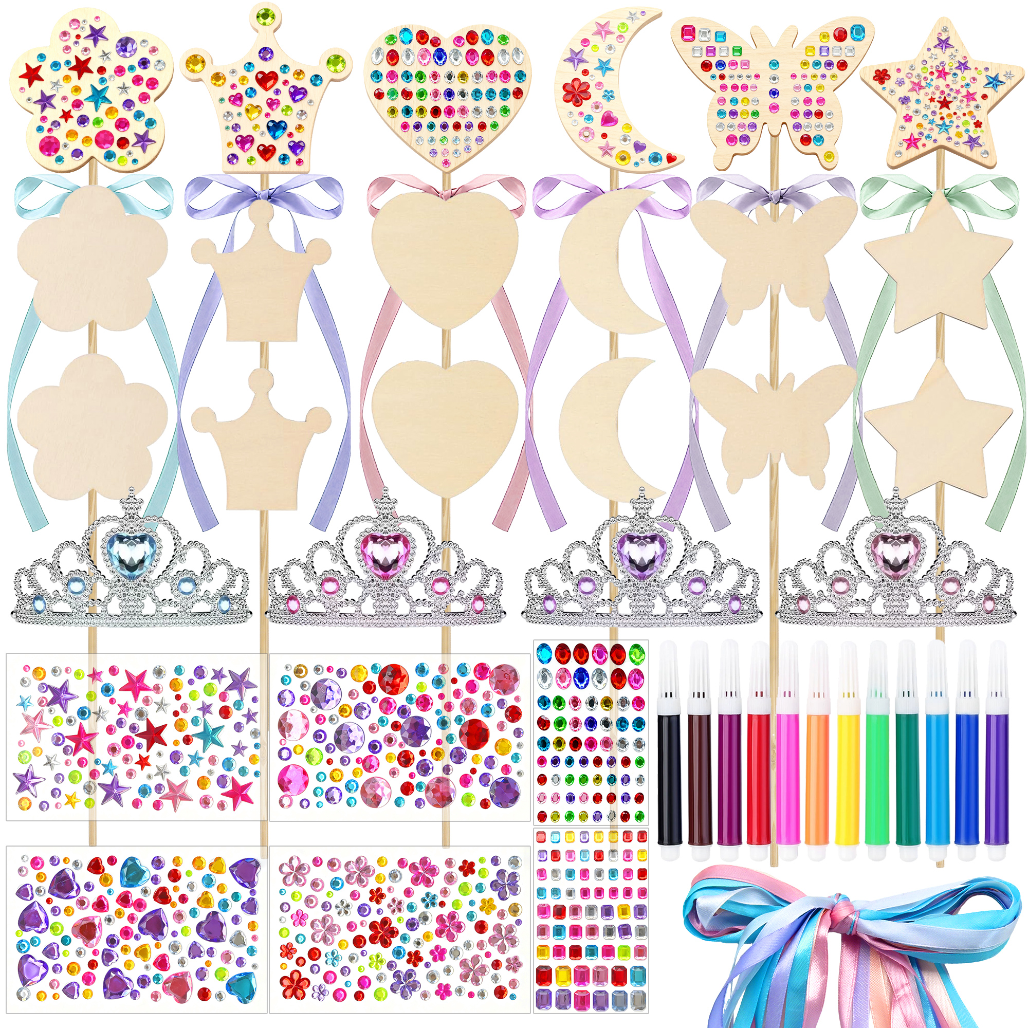 Princess Fairy Wand Kit DIY Craft Kit for Girls Birthday Party Supplies 18PCS Wooden Fairy Wands Gift for Children