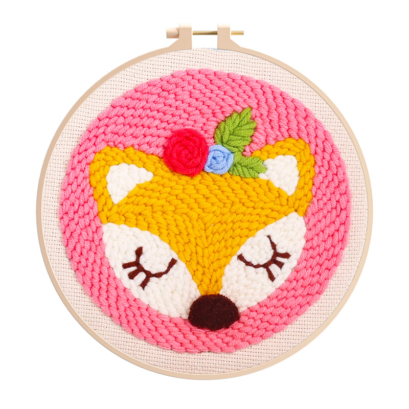 Hot Sell Punch Needle Embroidery Kit with Yarn for DIY Beginners Easy Embroidery Needlework Wool Work Home Decor Rug Hooking Set