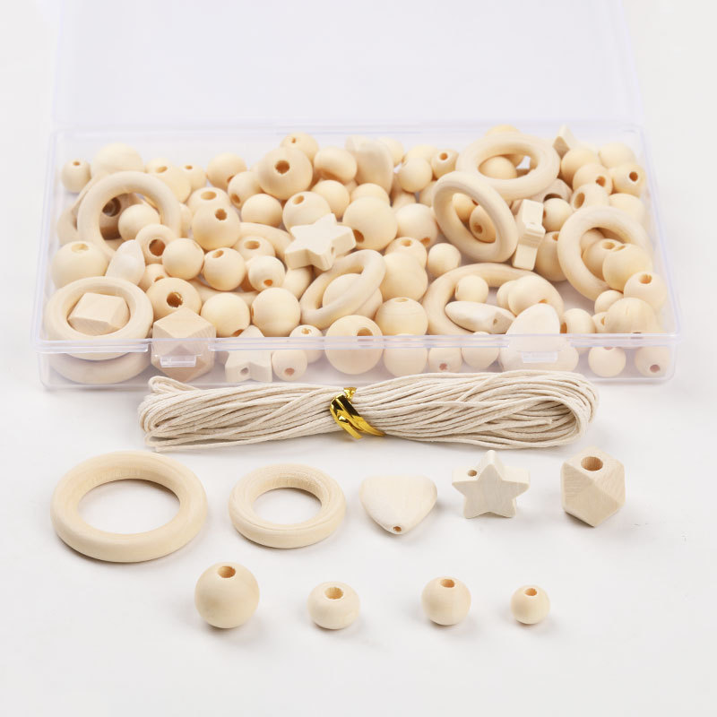 Natural Raw Wood Bead Set Assorted Wooden Beads Box Kit for DIY Jewelry Craft and Home Decoration