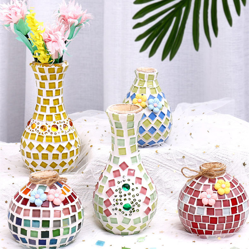 WBG Handmade Creative Diy Colorful Mosaic Vase Art Customize Set Mosaic Tile Coaster Craft Kit With Bamboo Coasters Vase