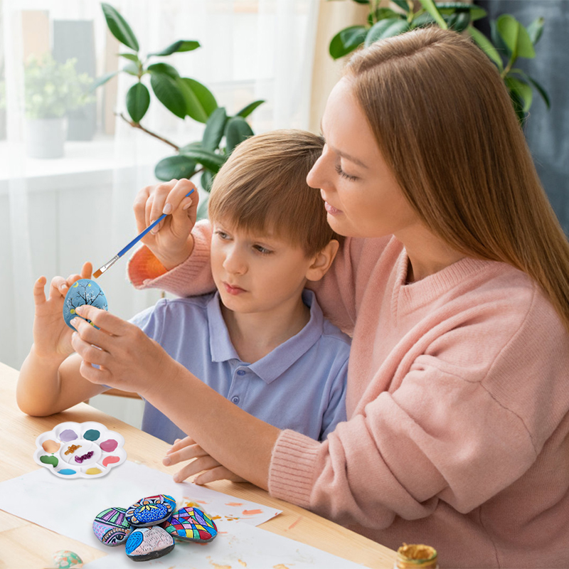 DIY Rock Painting Kit Drawing Toys Set for Kids Natural Glow Stones Acrylic Paints Plastic Display Stand | Unisex Creative Set