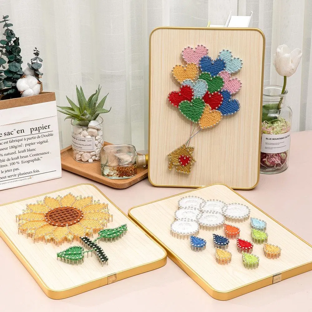 Handmade DIY Aloe Wood String Art Craft Kit Unique Home Decoration Sewing &amp; Weaving Toys Gift Carton Box Included