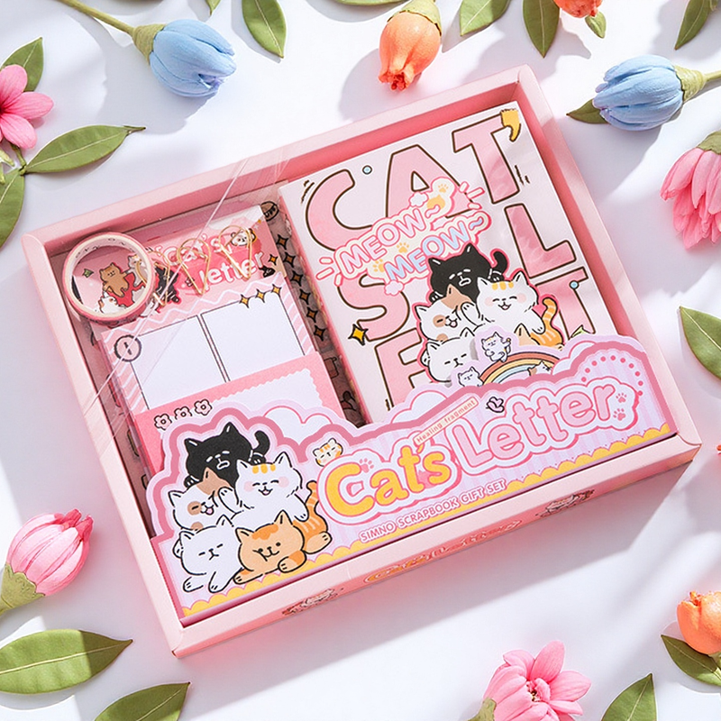 Cat Theme Cute Scrapbooking Kit A6 Grid Notebook Kawaii Stationery Set Journal Supplies Craft DIY Gift Girls New Year