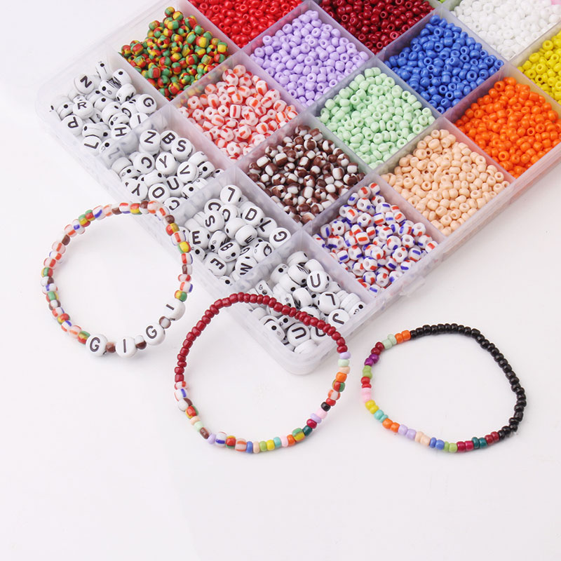 Blues Fashion Diy Bead Kits for Kids 3mm Assorted Glass Seed Beads Set Diy Letter Bead Bracelet Kit for Girls Jewelry Making