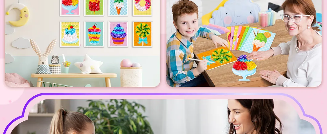Poke-in Art Kit for Kid Dessert Cake Theme No-Mess Fabric Sewing Art