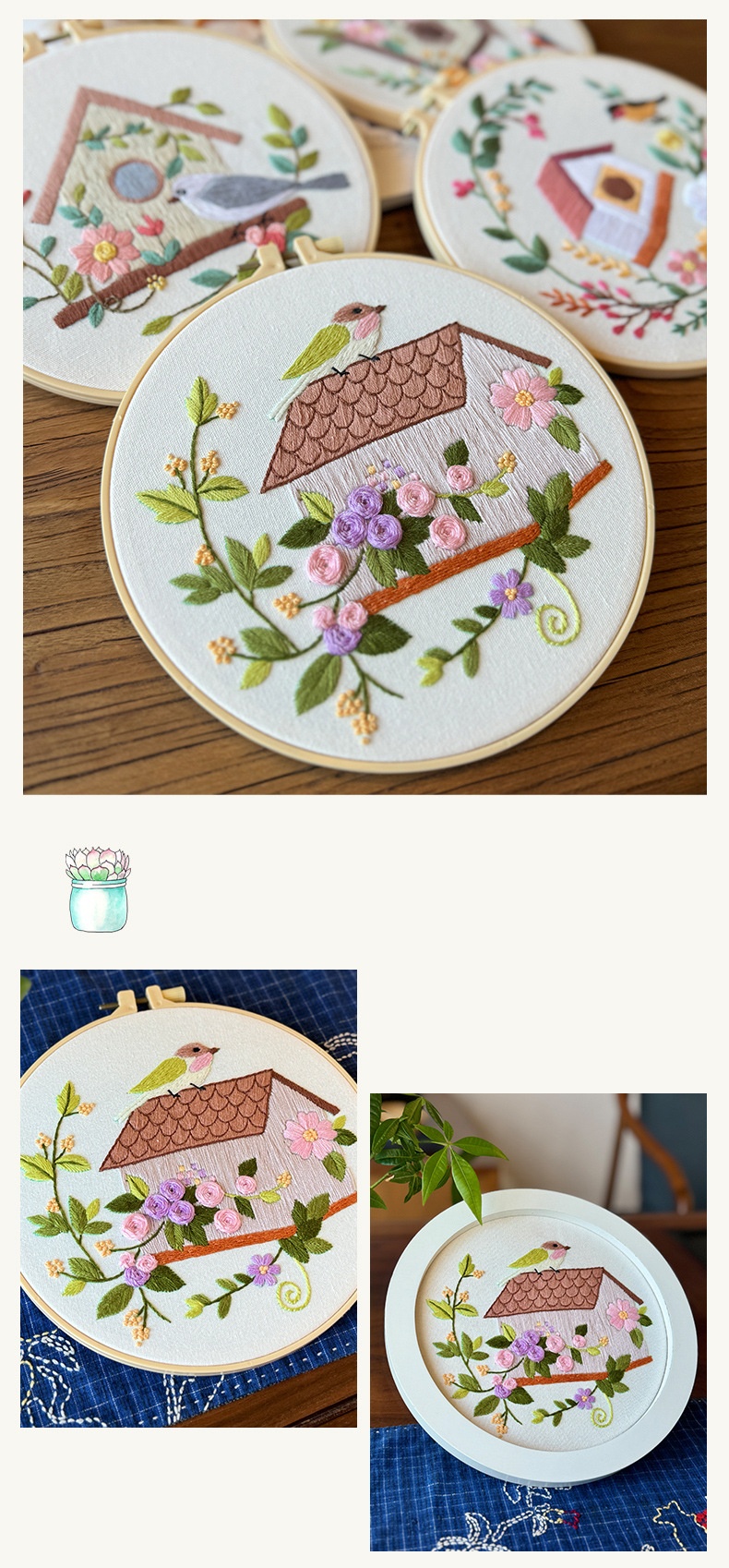 DIY Embroidery Kits Eco-Friendly Flower Bird Cross Stitch Pattern Home Hanging Painting Sewing Kit with Handmade Embroidery