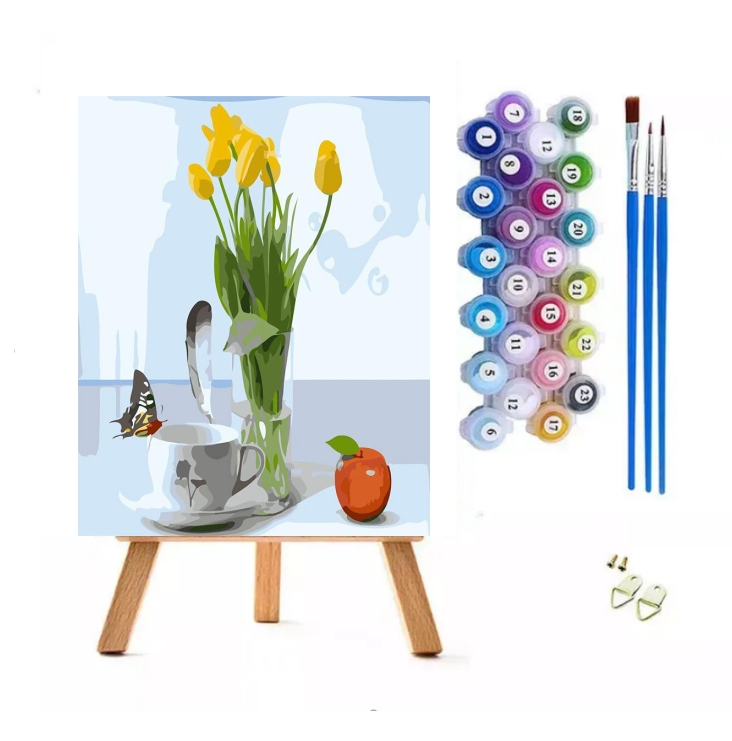 DIY Canvas Art Kit with Brush and Acrylic Paint-Digital Oil Painting Popular Cartoon Design Inner Frame Tinted