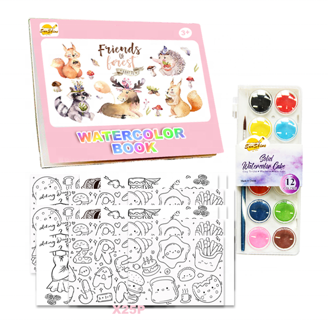 Forest Animal Watercolor Painting Book DIY Coloring Art Kit With Built-In Paint Palette Brush Educational Creative Activity Toy