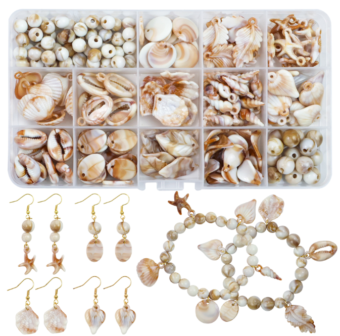 Natural Seashell Beads DIY Jewelry Making Kit, Ocean Shell Charms &amp; Beads Set for Bracelet Necklace Craft