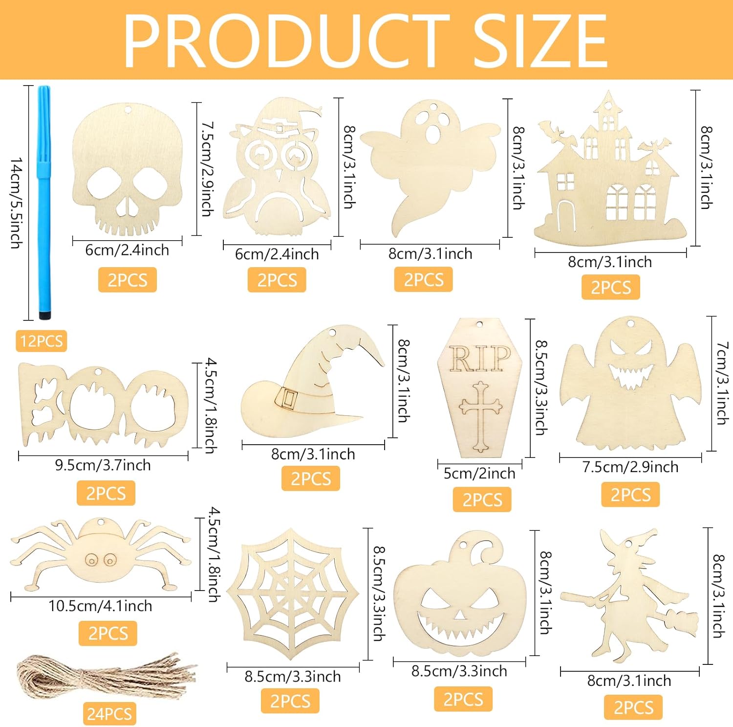 Eco-Friendly Halloween Wooden Painting Craft Kit DIY Hanging Ornaments Set for Kids Party Decorations Unfinished Wood Crafts