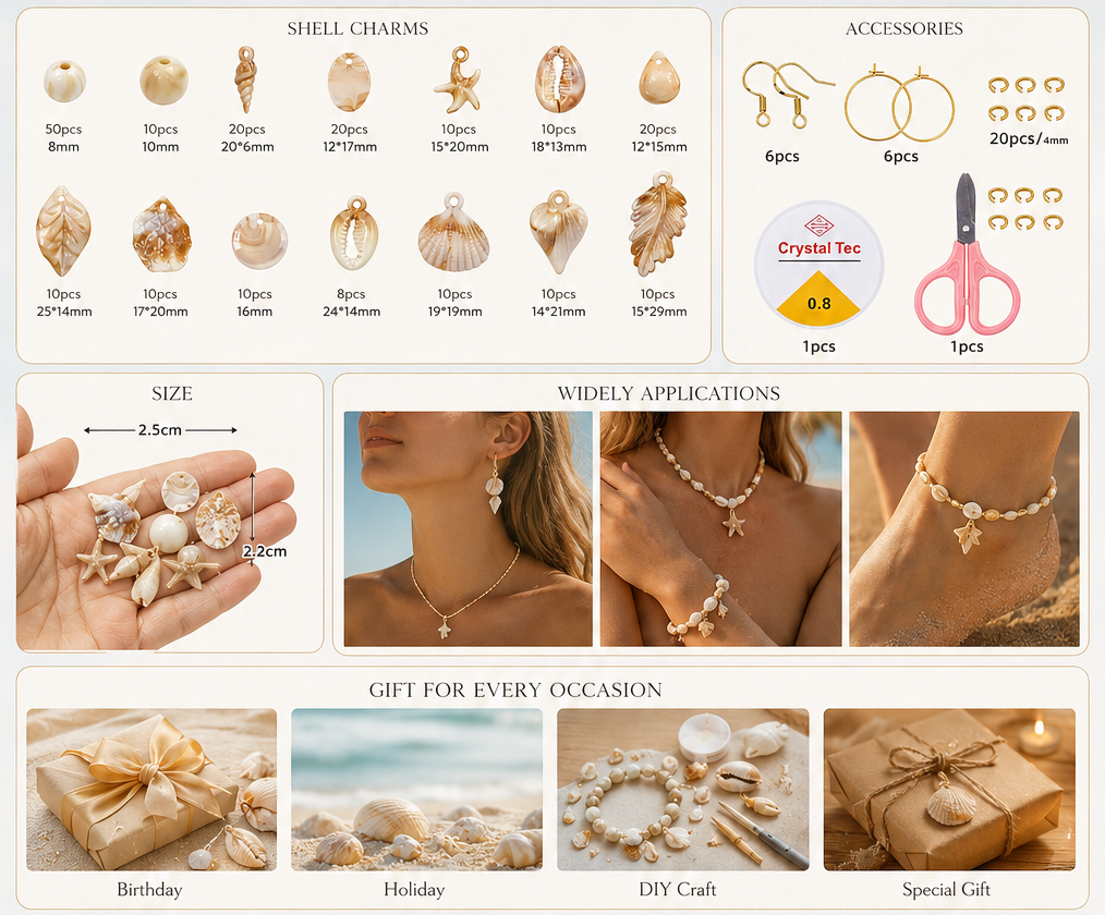 Natural Seashell Beads DIY Jewelry Making Kit, Ocean Shell Charms &amp; Beads Set for Bracelet Necklace Craft