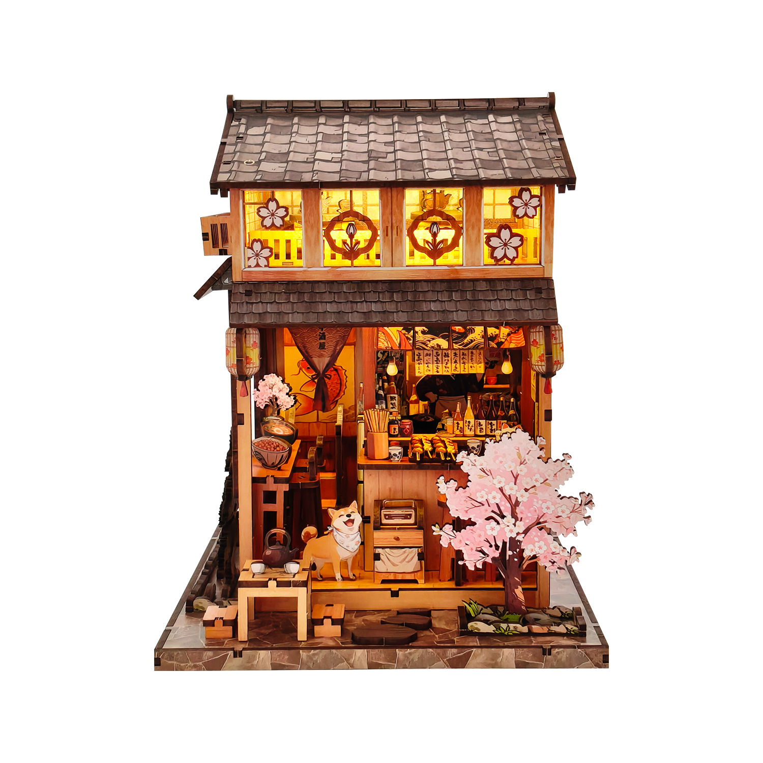 Japanese Style DIY Miniature House Kit Yakitori Shop 3D Wooden Puzzle Izakaya Restaurant Scene Handmade Building Model Decor
