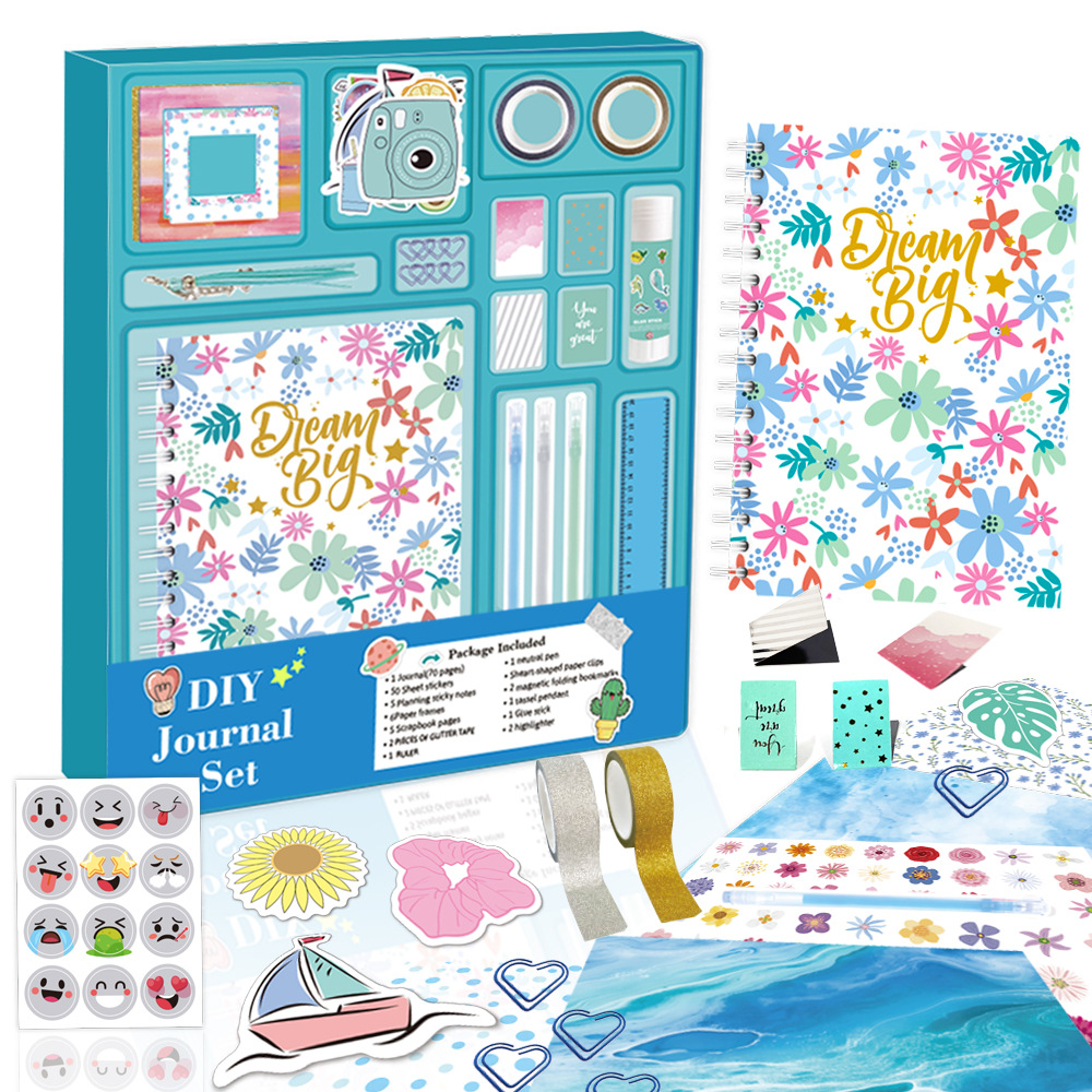 New Custom DIY Journal Set &amp; Kit with Pens Decorative Stickers All-Inclusive Scrapbook Kit for Girls Personal Diary Projects