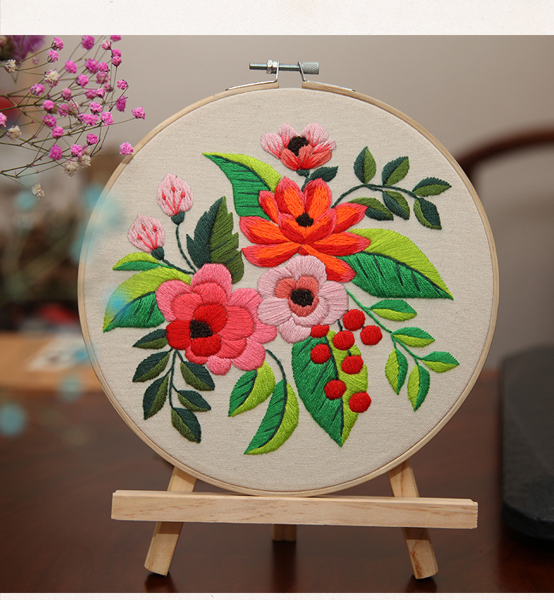 Handmade Embroidery DIY Sewing Kit for Bags and Hanging Pictures with Flowers and Plants Theme