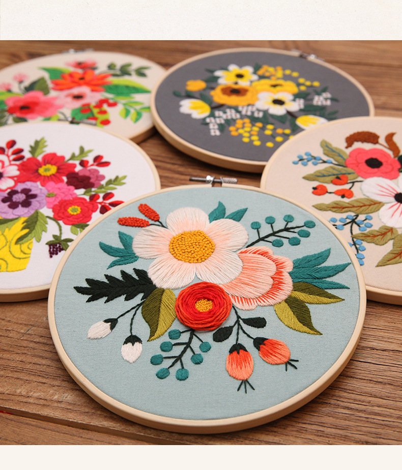 Handmade Embroidery DIY Sewing Kit for Bags and Hanging Pictures with Flowers and Plants Theme