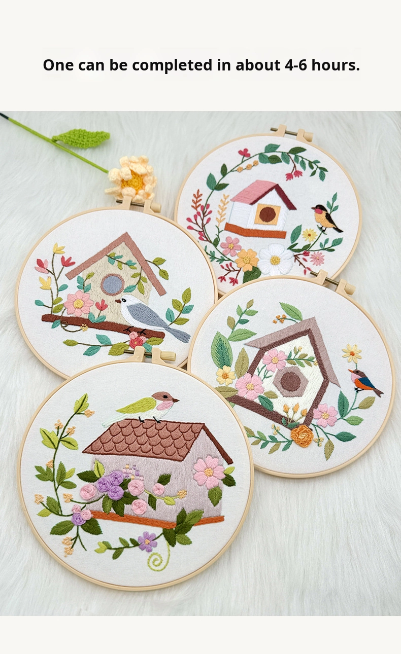 DIY Embroidery Kits Eco-Friendly Flower Bird Cross Stitch Pattern Home Hanging Painting Sewing Kit with Handmade Embroidery