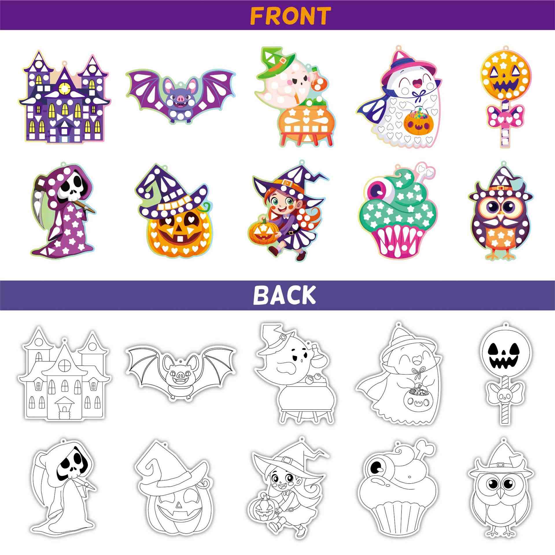 Fashion Kids Paper Toy Cute Halloween Theme Spark Creativity String and Decorate Mirror Mosaic DIY Craft Kit Set