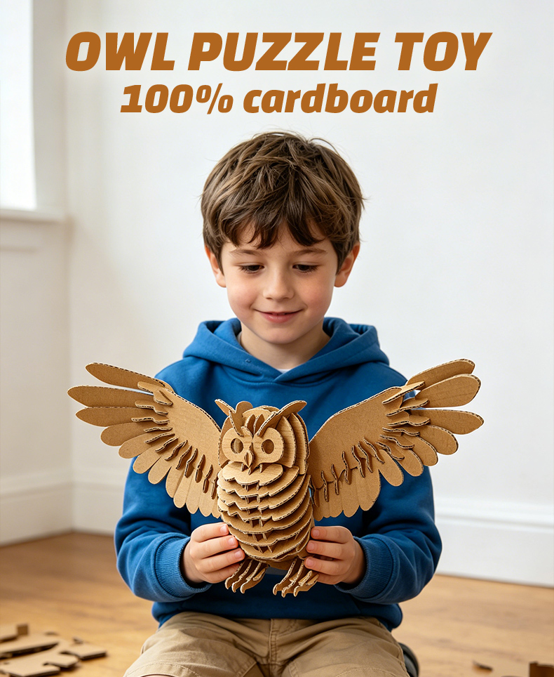 Eco-friendly 3D Cardboard Puzzle Owl Model DIY Laser Cut Corrugated Paper Craft Kit Educational STEM Toy for Kids Wholesale