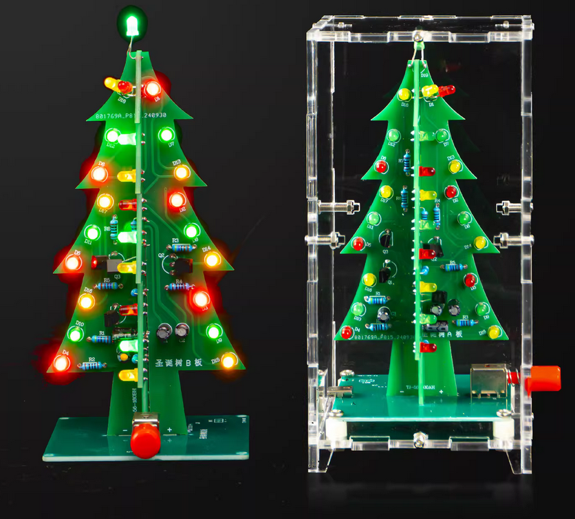 DHL 50set DIY Electronics Kit 3D Christmas Tree Soldering Practice Electronic Science Assembly Kit 3 Color Flashing LED