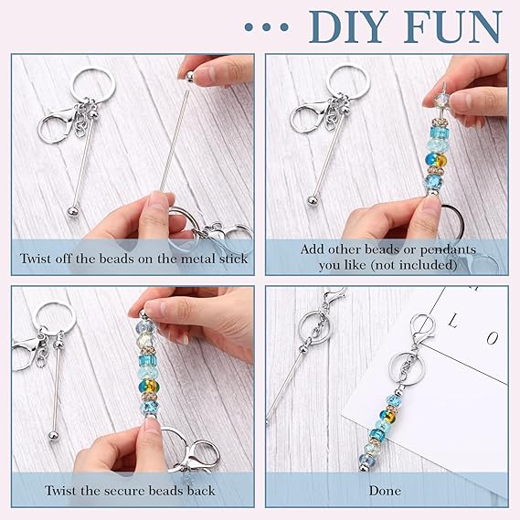 High End Beadable Keychain Set DIY Blank Metal Keyring Bars Premium Silicone Beads Jewelry Making Kit for Professional Craft