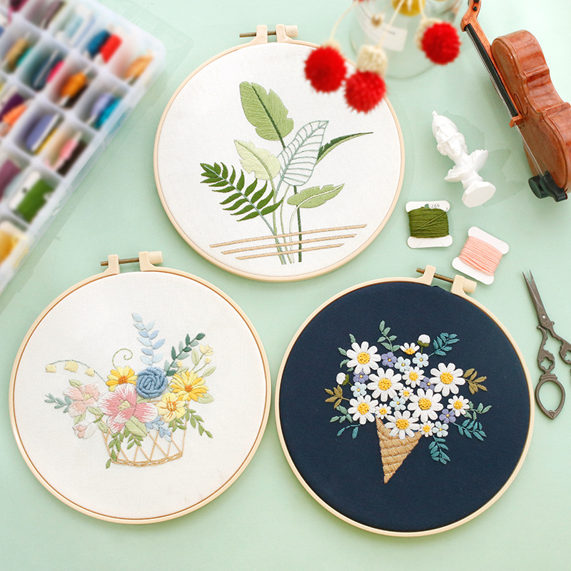 Diy Cross Stitch Hand Embroidery Kit Sets Flower for Beginner Handmade Linen Gift DIY Kit