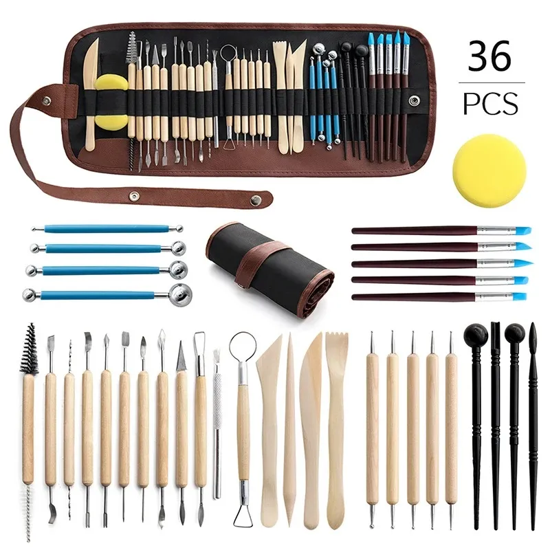 36PCS Pottery Clay Sculpting Tools Pottery Carving Tool Kit with Case Bag