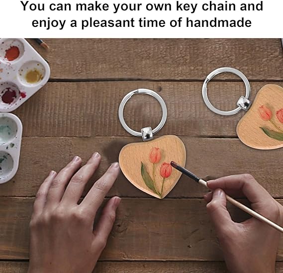 Trending EU Kids Learning Kits Polished Wood Keychain Blanks with Split Rings DIY Engraving Crafts for Educational Gifts