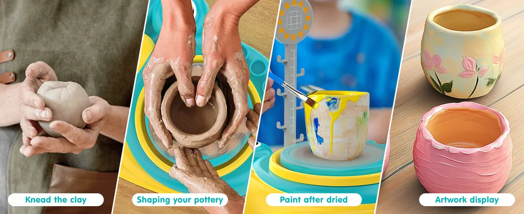 Kids Electric Pottery Wheel Machine Snail Shaped DIY Pottery Making Kit