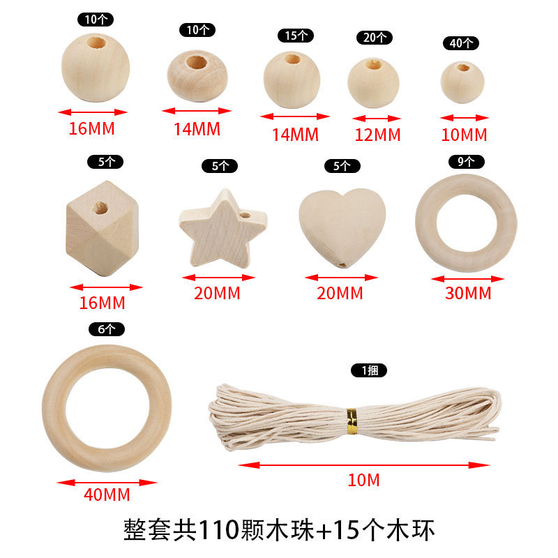 Natural Raw Wood Bead Set Assorted Wooden Beads Box Kit for DIY Jewelry Craft and Home Decoration