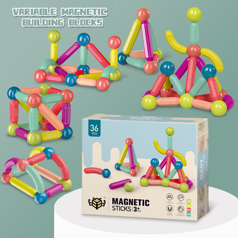 DIY 3D Kids Creative Educational Toy Assembly Building Game Magnet Stick Toys Magnet Rods 64pcs Magnetic Building Blocks