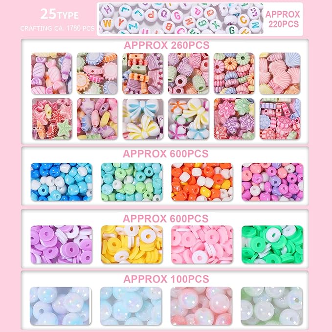 UXIMAIR Bracelet Making Kit for Kids Girls - Cute Beads for Jewelry Making Kit with Charms - Arts and Crafts for Make Necklaces